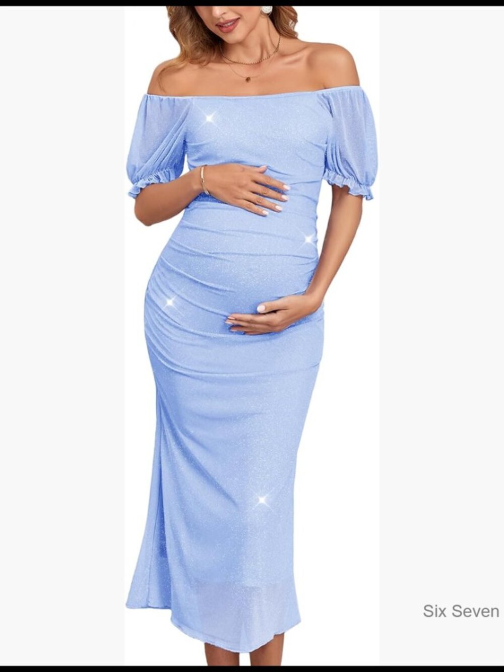 Soft Mesh Maternity Dress with Sparkly Fabric and Fishtail Style